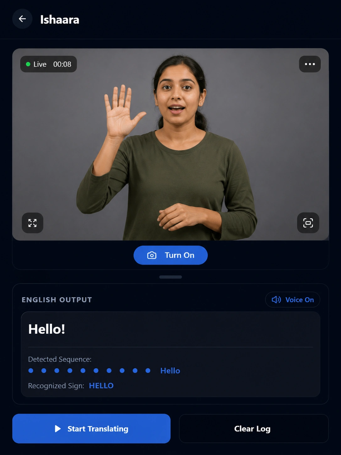 Sign to Text & Speech (iSL2TS) demonstration